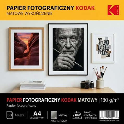 Papier fotograficzny matowy Kodak 180 g/m2/ A4 / 21x29,7cm / 50 szt /  740130