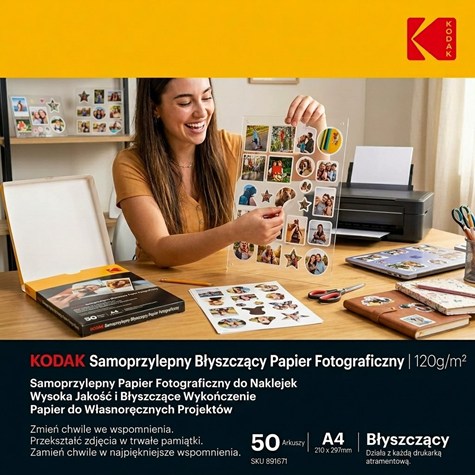 Papier fotograficzny samoprzylepny błyszczący Kodak 120 g/m2 / A4 / 21x29,7cm / 50 szt / 891671