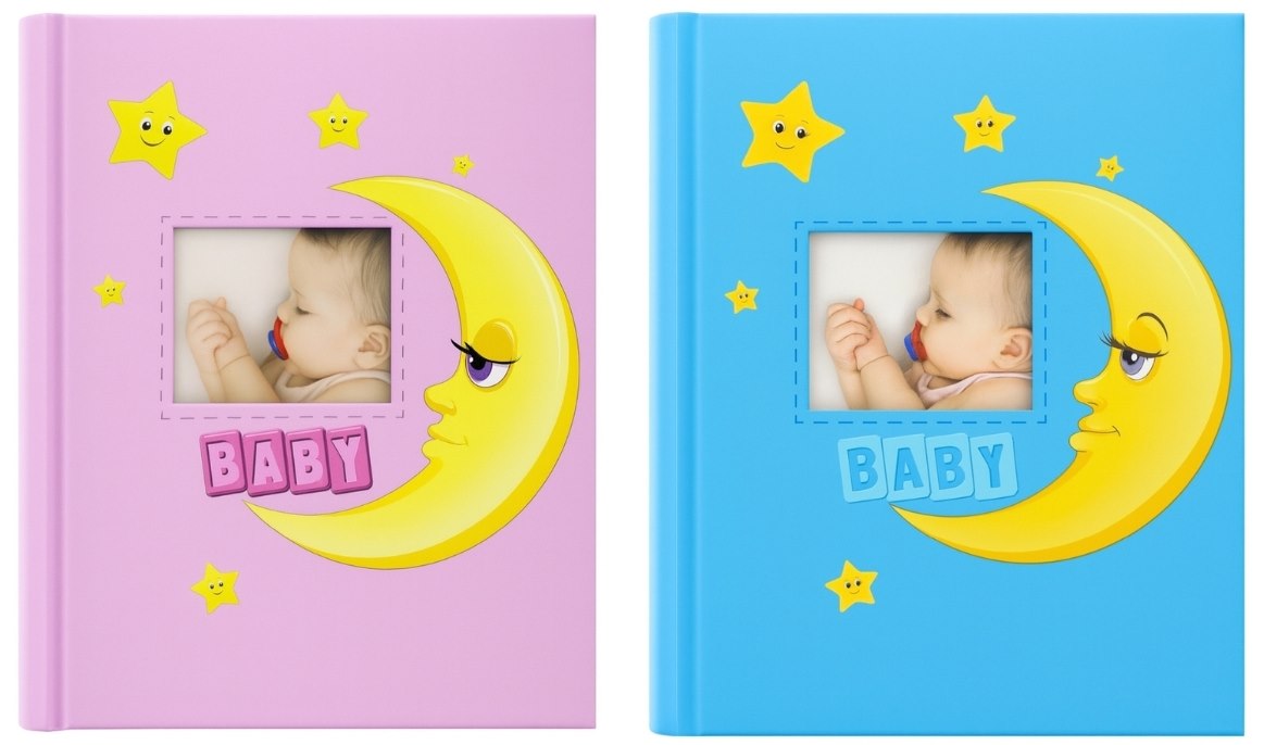 Album tradycyjny szyty DBCL50MOONY<br>
Rozmiar stron: 29x32<br>
Ilość stron: 100<br>
Kolor stron: niebieski/różowy