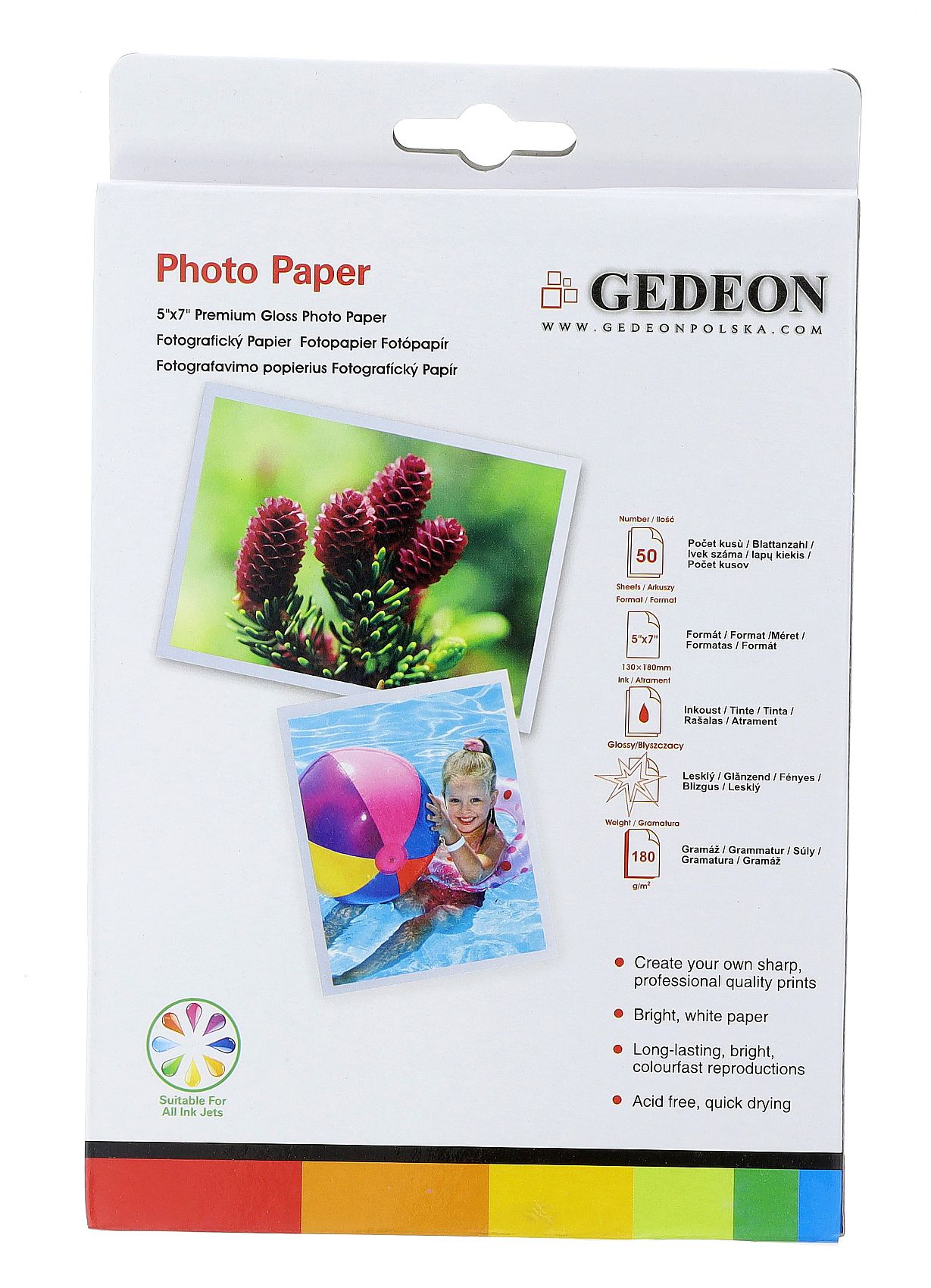 Gedeon Photo Paper Glossy 180 g/m2/ 5R / 13x18cm / 50 szt / PG13.180.50 