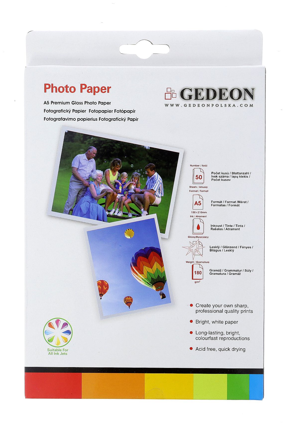 Papier fotograficzny błyszczący Gedeon 180 g/m2/ 6R / 15x21cm / 50 szt / PG15.180.50