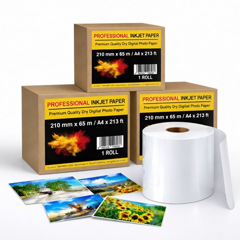 Professional Inkjet Paper – papier fotograficzny w rolce o wymiarach 210mm (A4)*65m*3''' - GLOSSY - Frontier-S DX-100, SureLab D700, Green II