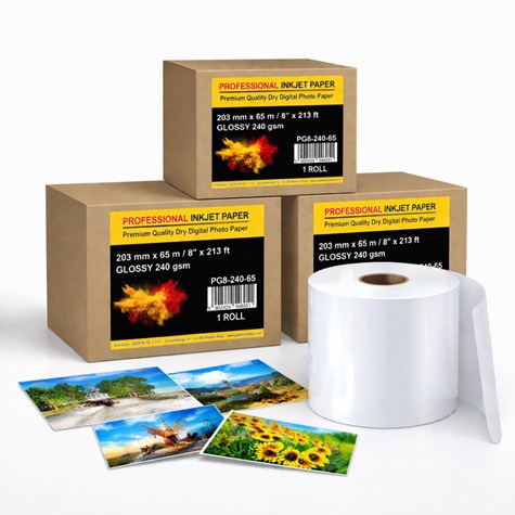 Professional Inkjet Paper – papier fotograficzny w rolce o wymiarach 203mm (8'')*65m*3'' - LUSTRE - Frontier-S DX-100, SureLab D700, Green II