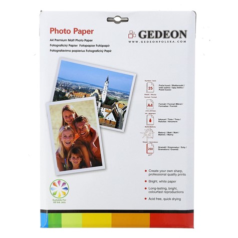Papier fotograficzny matowy Gedeon 260 g/m2/ A4 / 21x29,7cm / 25 szt / PM21-260-25