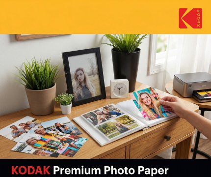 Papier fotograficzny Kodak i wydrukowane zdjęcia